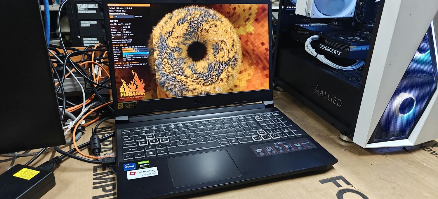Gaming laptop stress-tested after repair before it goes back